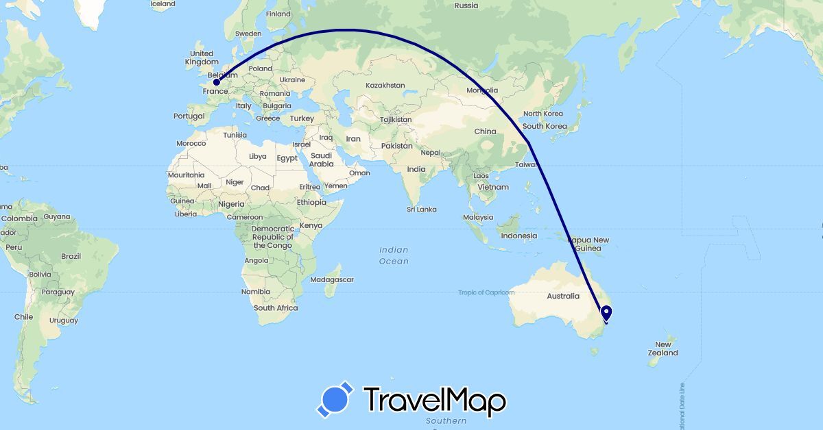 TravelMap itinerary: driving in Australia, China, France (Asia, Europe, Oceania)